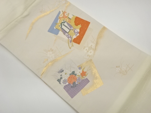 JAPANESE NAGOYA OBI / WOVEN AUTUMN FLOWERS
